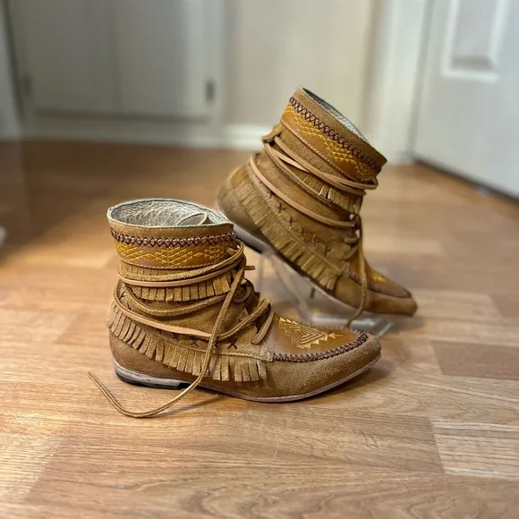 Tan Fringe Ankle Boots - Picture 2 of 7